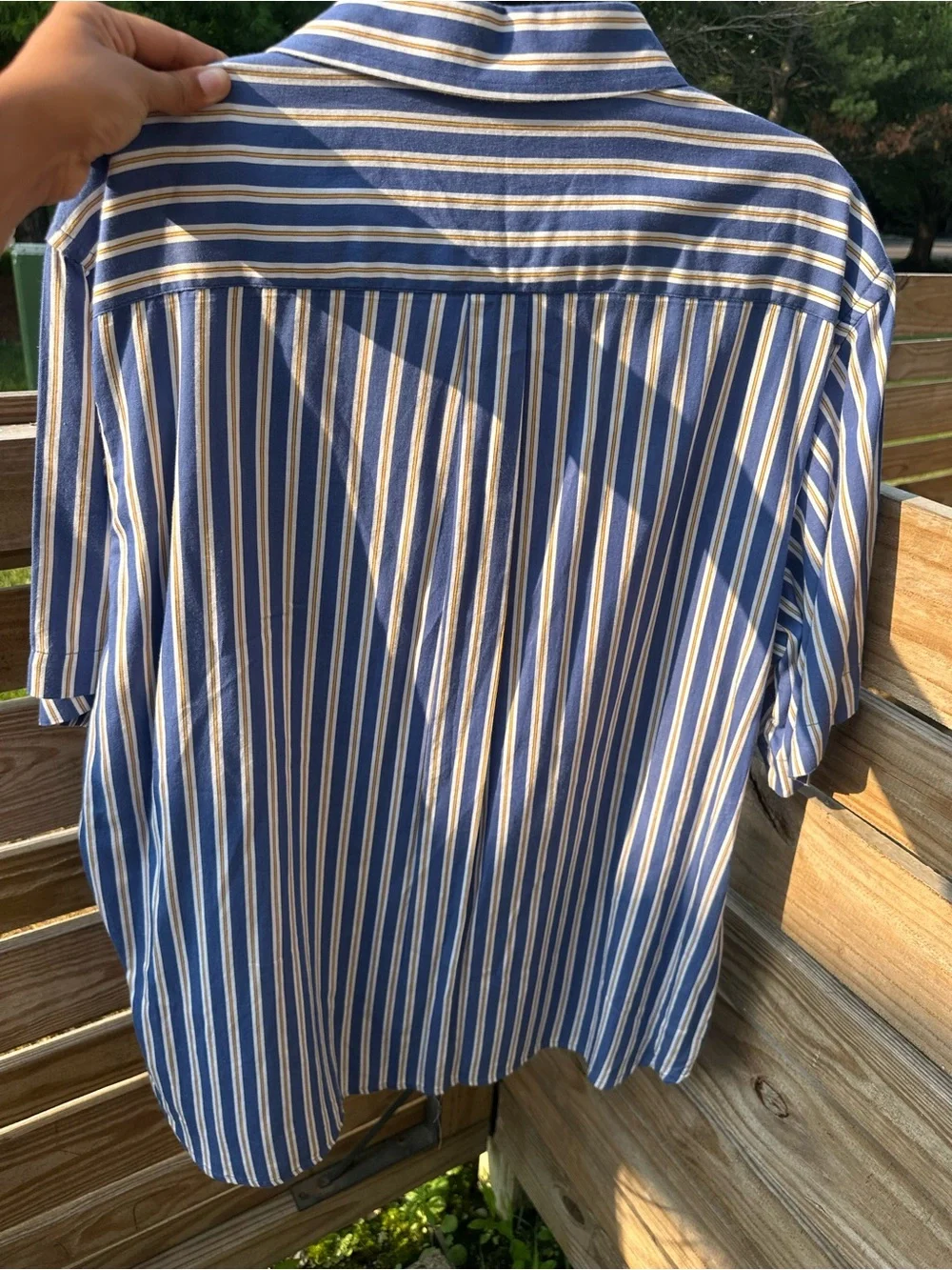 J. Crew Blue, White & Yellow Striped Short-Sleeve Button-Down Shirt